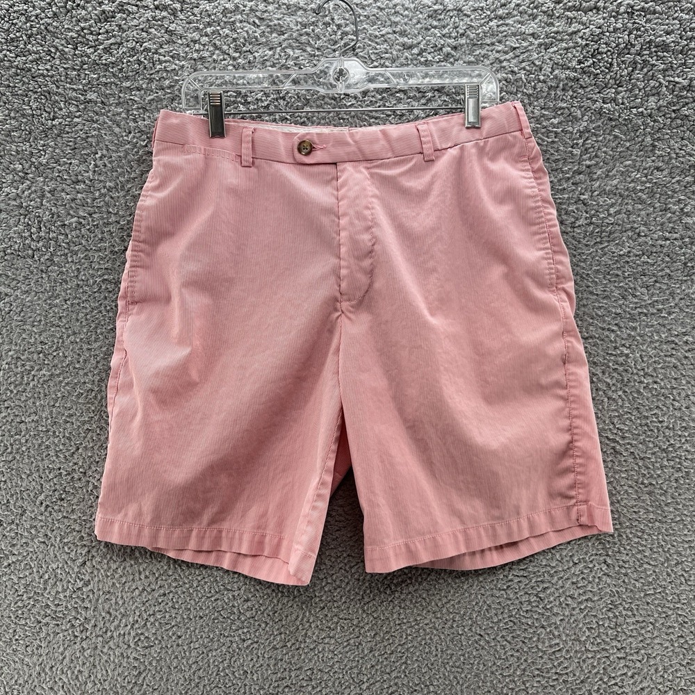 Peter Millar Shorts Men 33 Red White Stripe Preppy Southern Seersucker Cotton